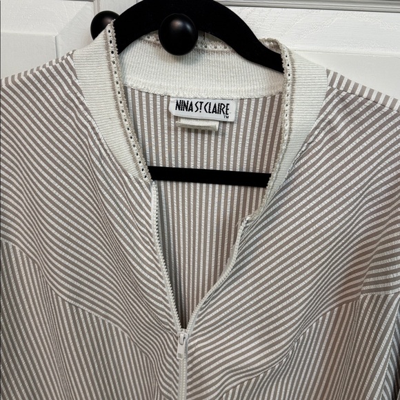 Vintage Nina St Claire Beige and White Striped Jacket. Pockets. Size XL - Picture 2 of 6